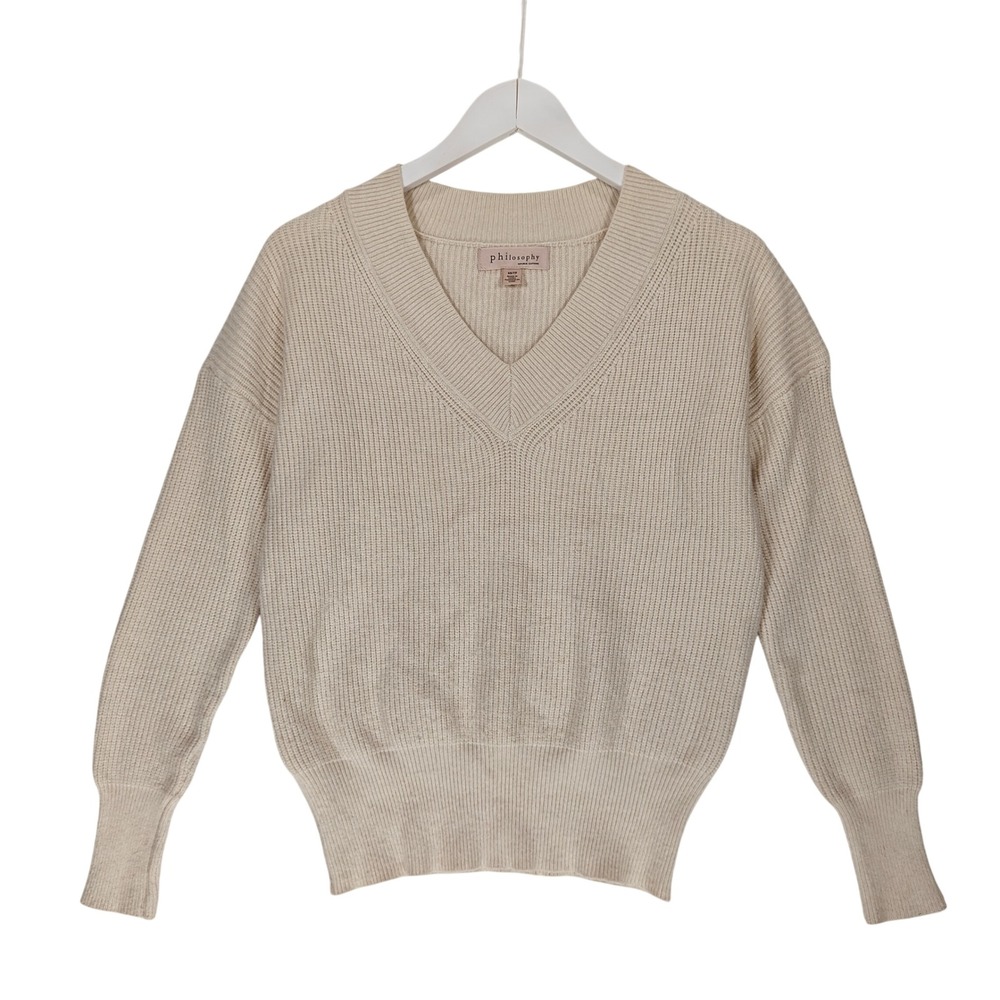 Philosophy Republic Clothing Womens Cream Ribbed V-Neck Sweater Beige XS
